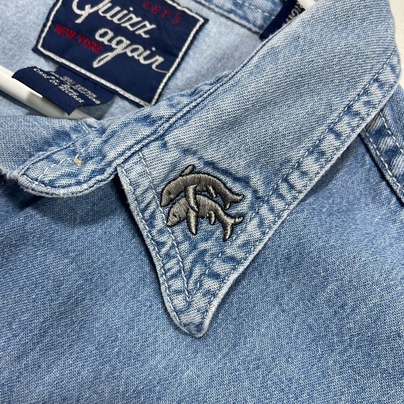 Let’s Quizz Again Noah’s ark button down short sleeve denim women’s top size L - Picture 9 of 9